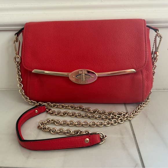 Coach Madison Spiced Orange Pebbled Leather Crossbody Bag with Gold Accents - Picture 1 of 13